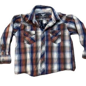 4T Cowboy Hardware Long Sleeve Plaid Snap Button Shirt -embroidery on back